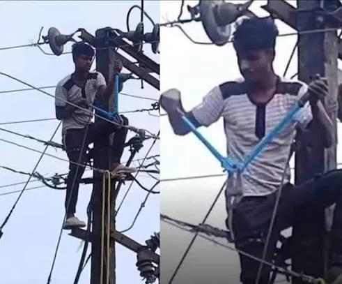 ప్రేమ కోసం పోల్ ఎక్కిన యువకుడు