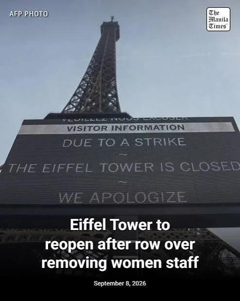 Eiffel Tower Set to Reopen After Dispute Over Women Staff